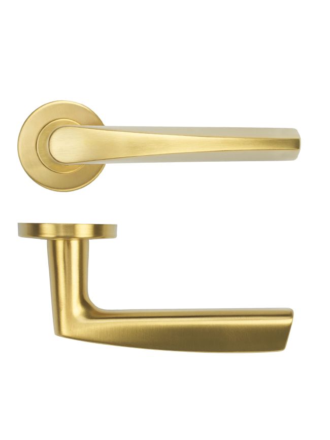 Zoo Hardware Designer Lever on Round Rose 52mm x 8mm Push-on Rose - BS EN 1906 Grade 3 - Grade 201 - PVD Satin Brass