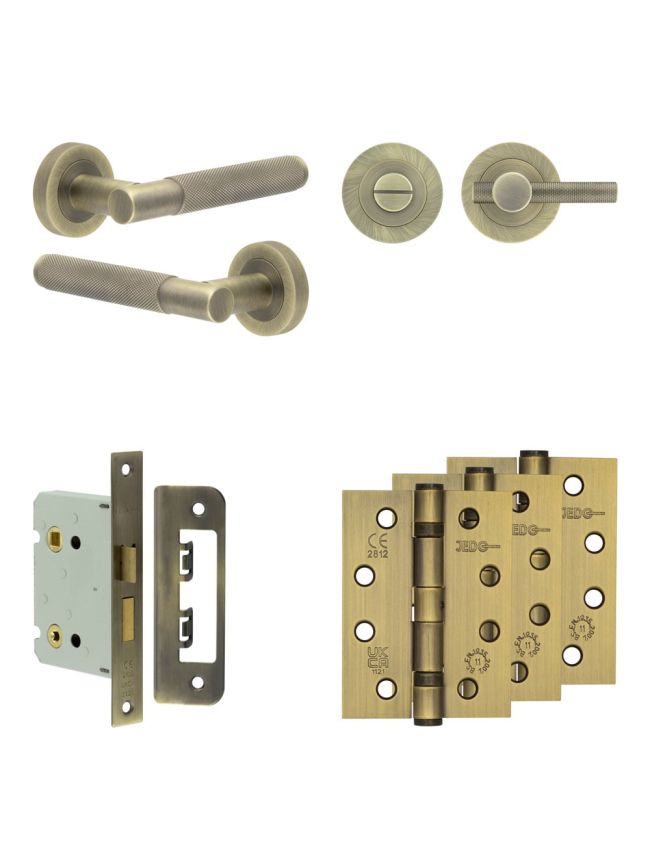 Complete Bari Door Handle Pack - Bathroom - Antique Brass - By Frelan Hardware - JE-D6A1-AB