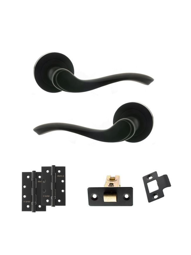 Old English Warwick Door Handle Pack (Latch Set - 3" CE Latch, 4" Slim Knuckle Hinges x2) - Matt Black