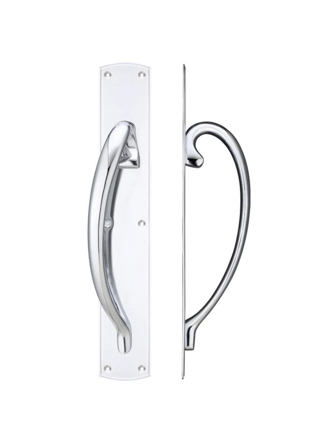 Zoo Hardware Cast brass pull handle with backplate - 457mm - left hand - Chrome