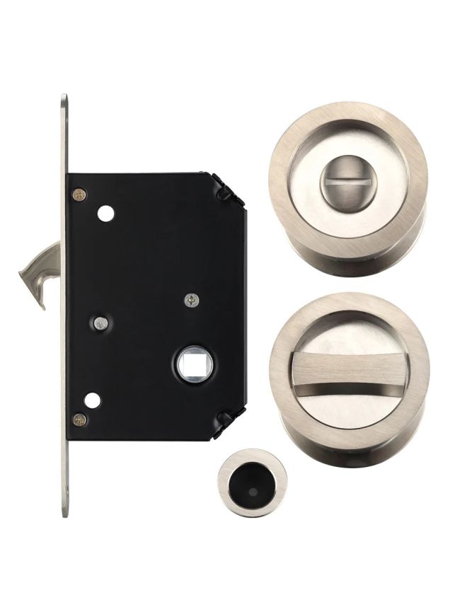 Zoo Hardware Sliding Door Lock Set - Suitable for 35-45mm Thick Doors - Satin Nickel