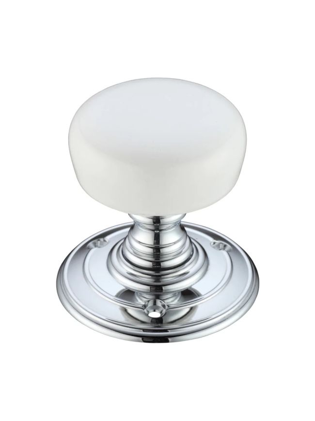 Zoo Hardware Porcelain Mortice Knob - Plain White / Polished Chrome
