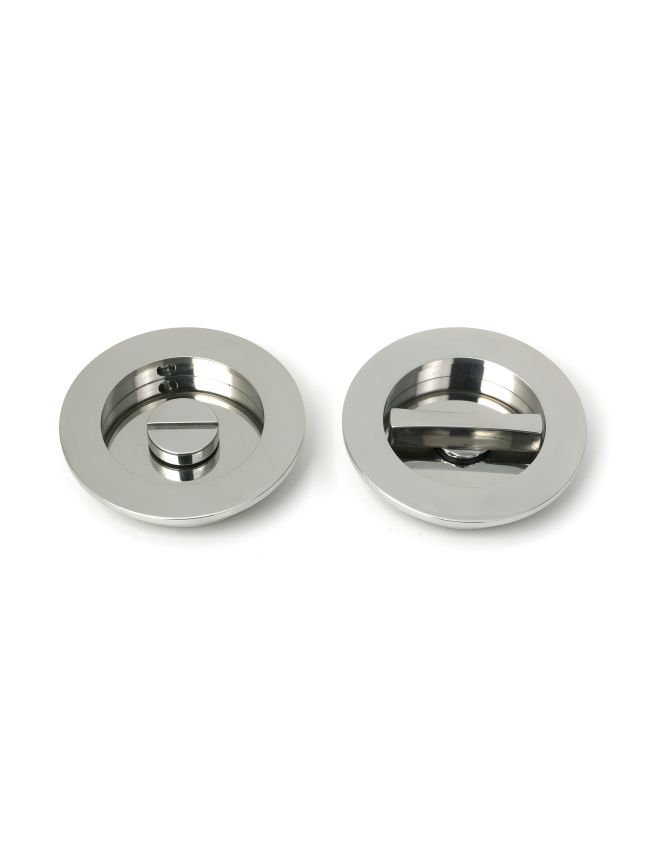 Polished Marine SS (316) 75mm Plain Round Pull - Privacy Set