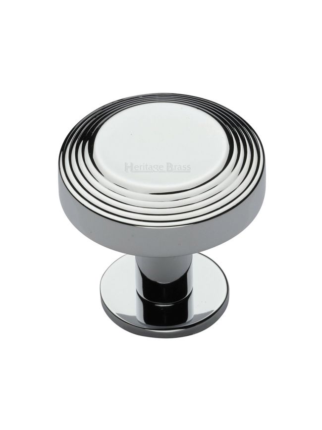 Heritage Brass Cabinet Knob Ridge Design with Rose 38mm Polished Chrome finishUK Registered Design Number 6194410