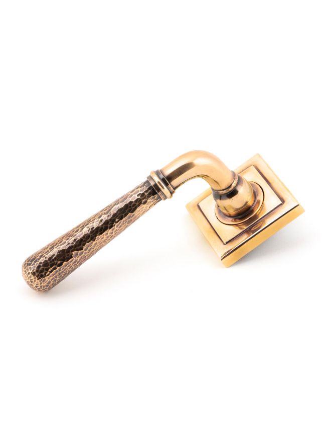 Polished Bronze Hammered Newbury Lever on Rose Set (Square) - Unsprung