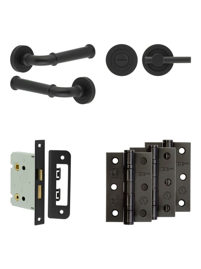 Complete Classic Door Handle Pack - Bathroom - Black - By Frelan Hardware - JE-A6B2-MB