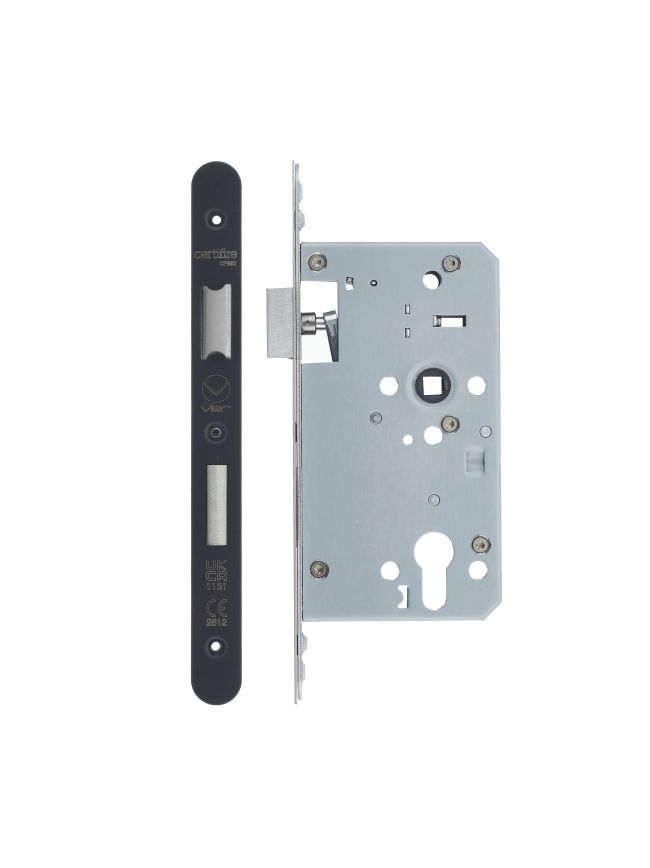 Zoo Hardware Din Euro Sashlock- Backset 60mm - 2 Pc Forend - Radius - PVDBLK - Single Throw - Black
