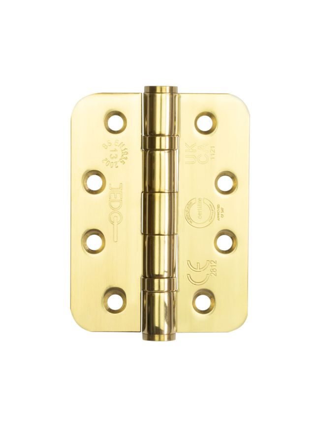 Jedo Stainless Steel Grade 13 Radiused Ball Bearing Hinges - 102x76x3mm - Electro Brassed - Pair - J9500REB