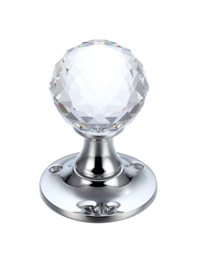 Zoo Hardware Glass Ball Mortice Knob - Facetted Clear - 50mm - Polished Chrome