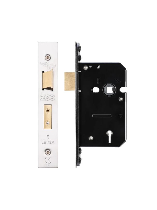 Zoo Hardware 5 Lever Sash Lock - 64mm C/W PVD Forend and Strike - Satin Stainless