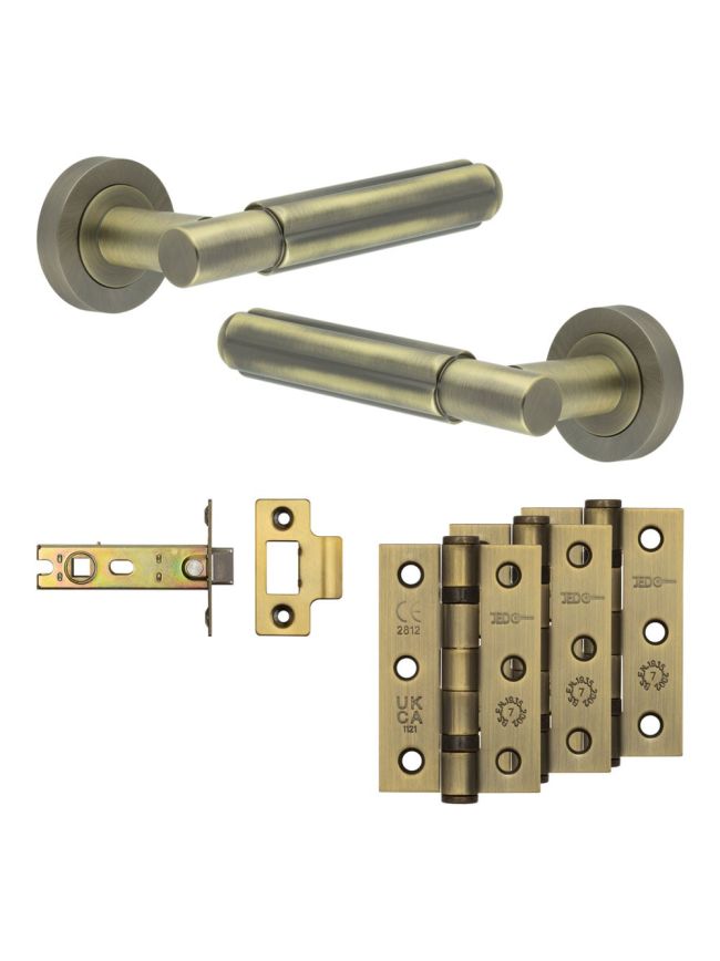 Complete Bloom Door Handle Pack - Internal Doors - Antique Brass - By Frelan Hardware - JE-B3B-AB