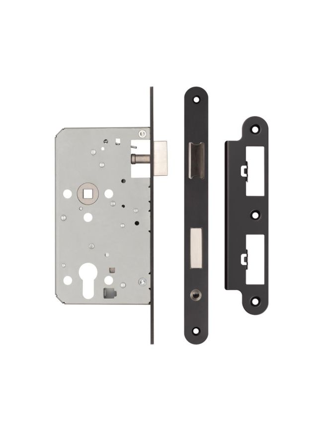 72mm Black Din Euro Escape lock Radiused 60mm Backset - By Frelan Hardware - JL-DE60RMB