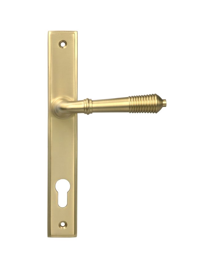 Satin Brass Reeded Slimline Lever Espag. Lock Set