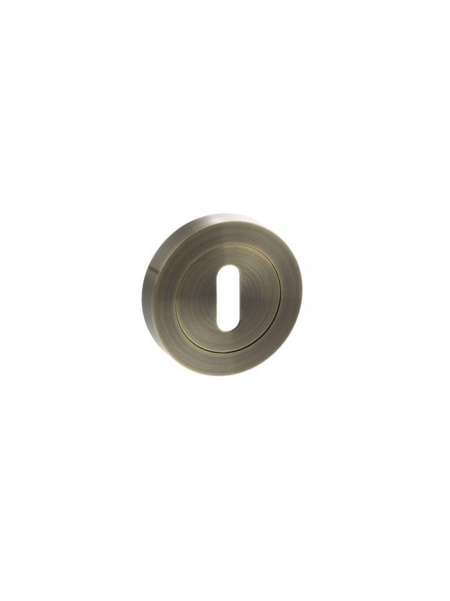 STATUS Key Escutcheons on Round Rose - Antique Brass (Pair)