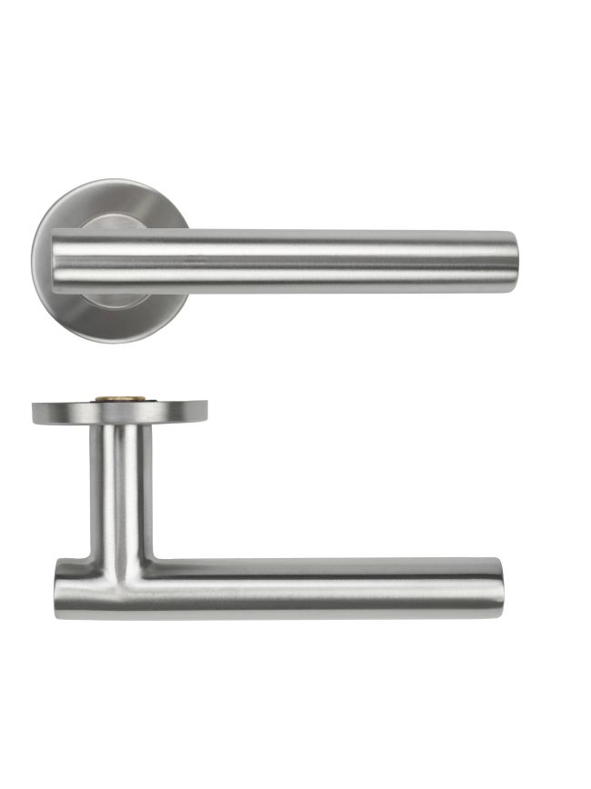 Zoo Hardware 19mm Straight T-Bar Lever on Round Rose 53mm x 6mm Push-on Rose - BS EN 1906 Grade 3 - Grade 201 - SS