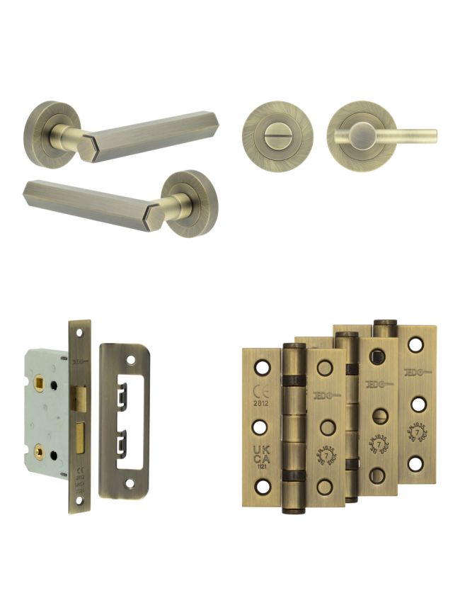 Complete Hex Door Handle Pack - Internal Doors - Antique Brass - By Frelan Hardware - JE-C5B2-AB