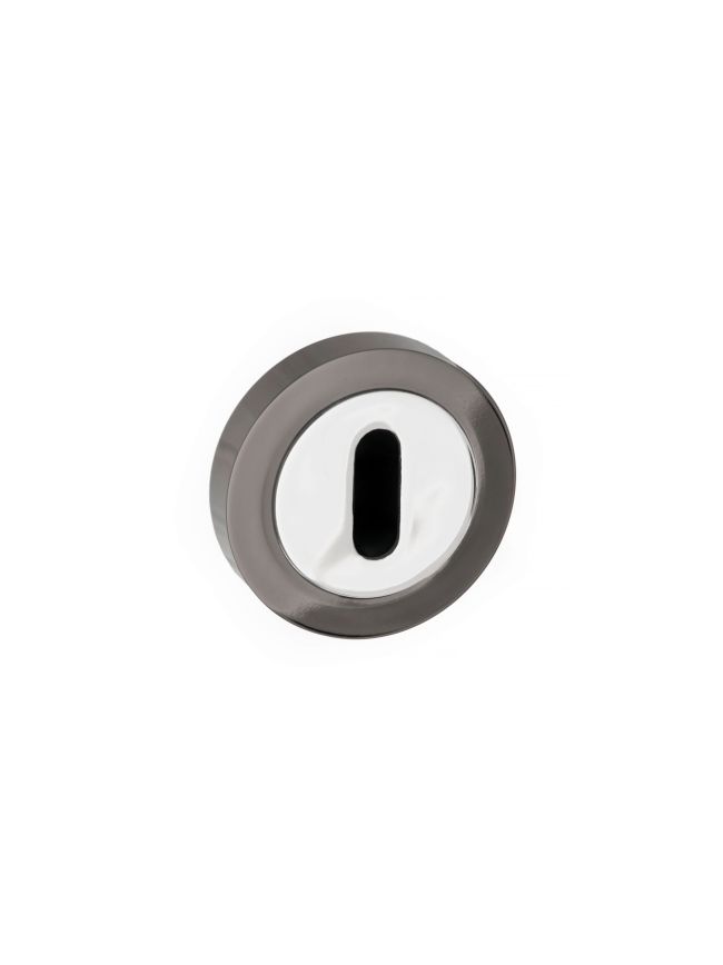 STATUS Key Escutcheons on Round Rose - Black Nickel/Polished Chrome (Pair)