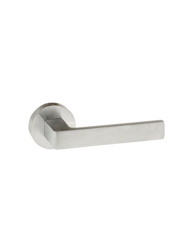 Forme Asti Lever Door Handle on Minimal Round Rose - Satin Chrome (Pair)