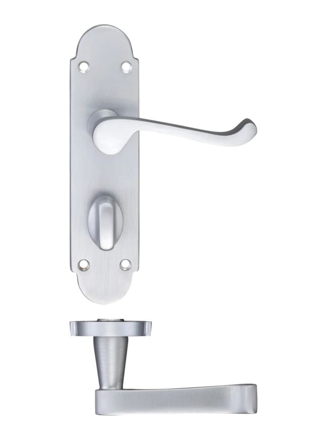 Zoo Hardware Project Oxford lever on bathroom backplate - 168mm x 42mm - Satin Chrome