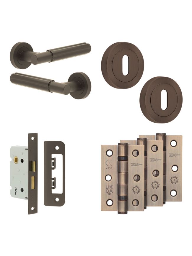 Complete Bloom Door Handle Pack - Sashlock - Dark Bronze - 65mm / 3-inch Hinges - JE-B7B8-DB
