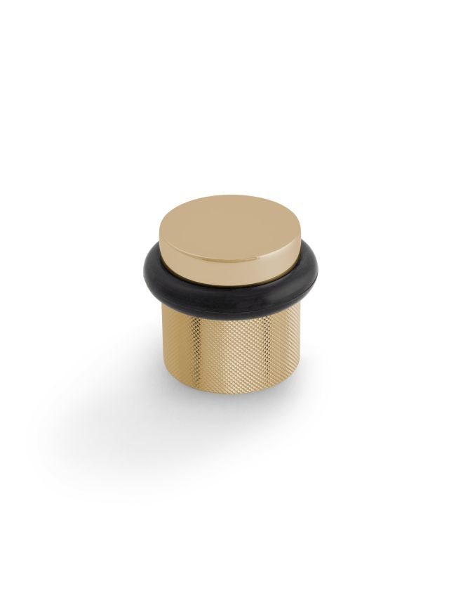 Valli 38 x 35mm - Floor Mounted Knurled Doorstop - Concealed Fix - Polished Brass PVD