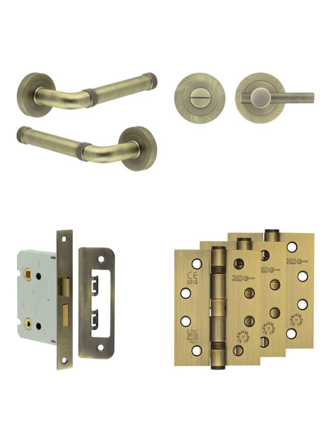 Complete Midtown Door Handle Pack - Bathroom - Antique Brass - By Frelan Hardware - JE-G6A1-AB