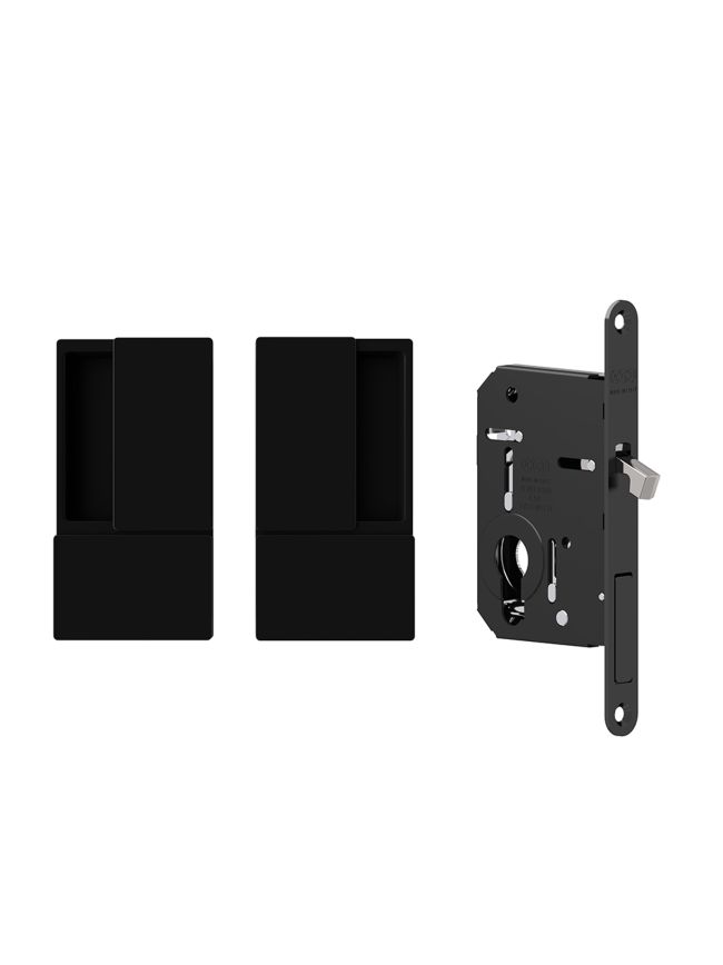 AGB Wave Flush Pocket Door Handle & Euro Profile Lock Set - Matt Black
