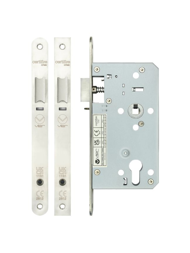 Zoo Hardware Din night latch - 72mm c/c - backset 60mm - radius - Satin Stainless