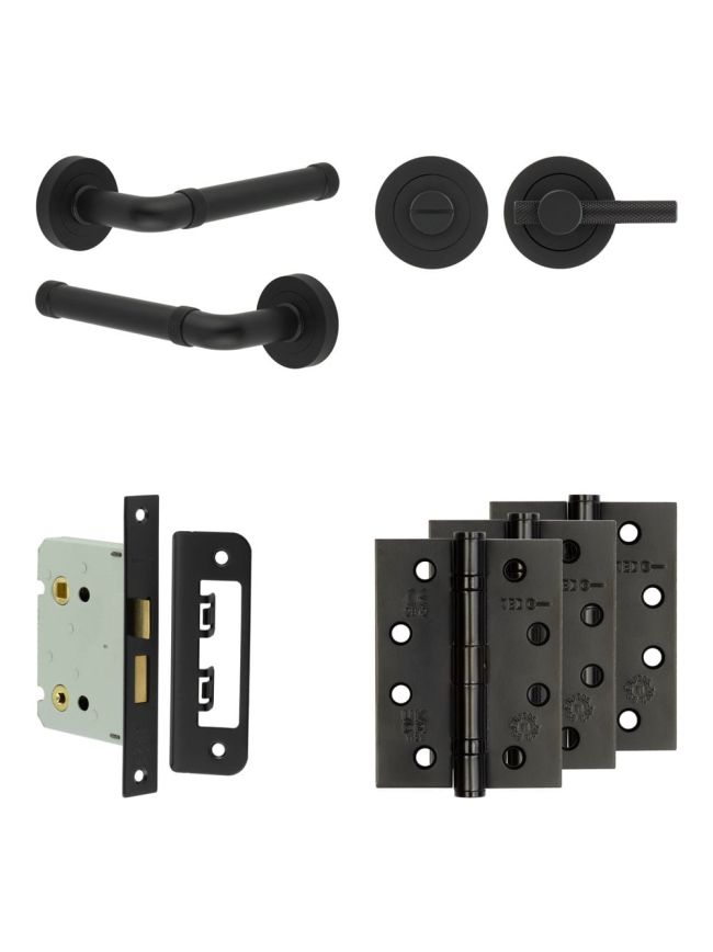 Complete Midtown Door Handle Pack - Bathroom - Black - By Frelan Hardware - JE-G6A1-MB