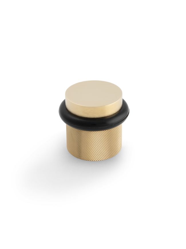 Valli 38 x 35mm - Floor Mounted Knurled Doorstop - Concealed Fix - Satin Brass PVD