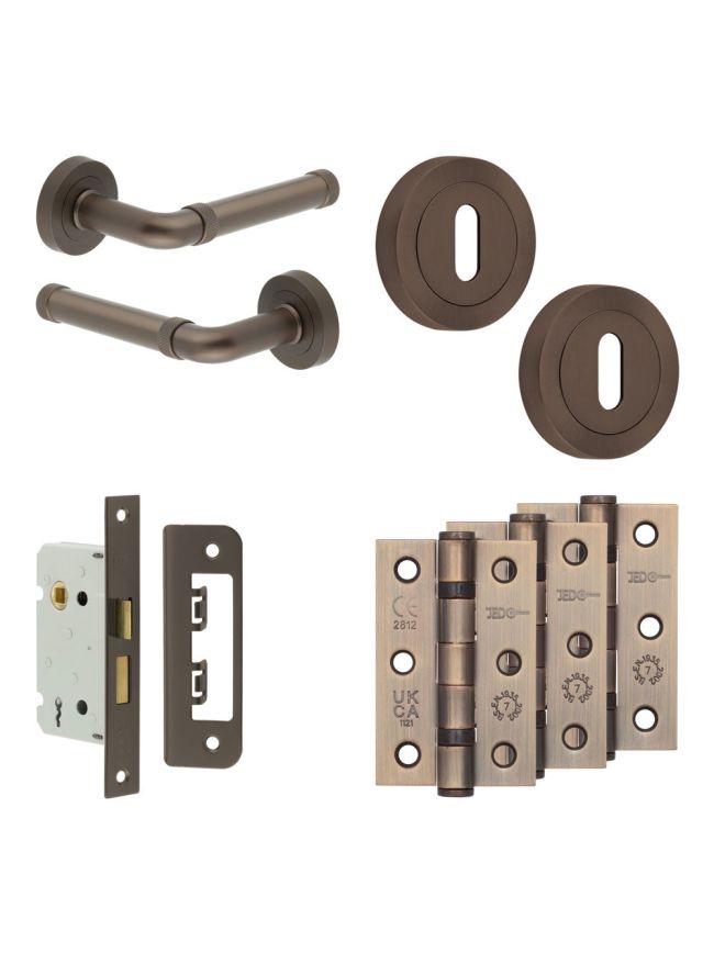 Complete Midtown Door Handle Pack - Sashlock - Dark Bronze - 65mm / 3-inch Hinges - JE-G7B8-DB