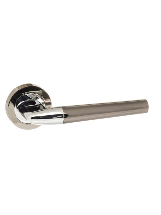 STATUS Tennessee Lever Door Handle on Round Rose - Black Nickel/Polished Chrome (Pair)