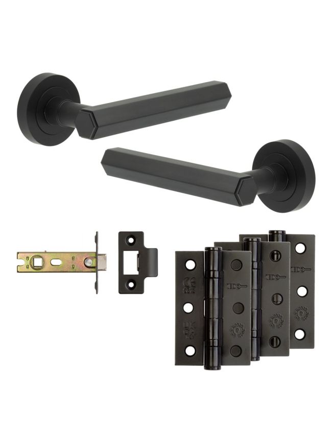 Complete Hex Door Handle Pack - Internal Doors - Black - By Frelan Hardware - JE-C4B-MB