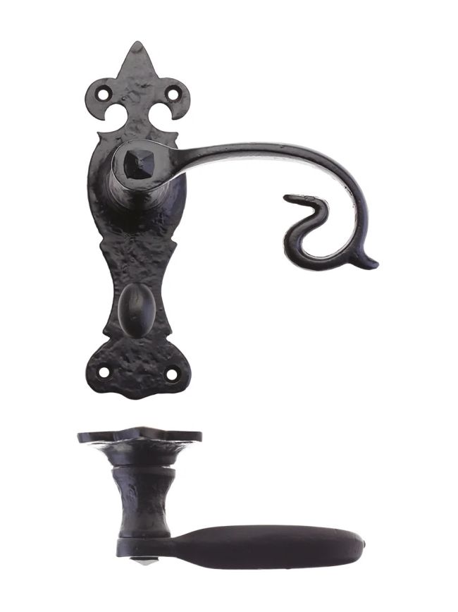 Zoo Hardware Scroll Lever on Fleur De Lys Backplate - 6" - Bathroom - Black