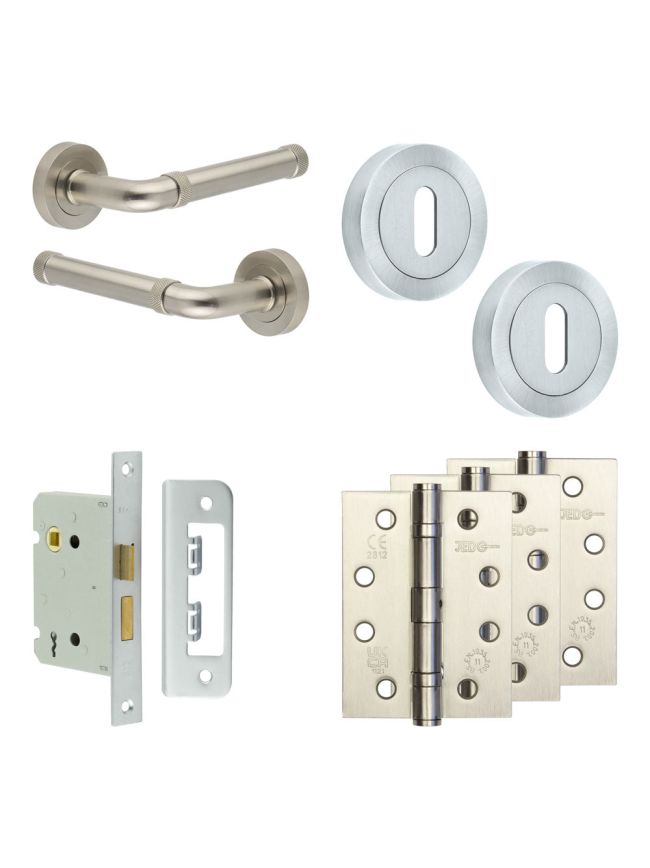Complete Midtown Door Handle Pack - Sashlock - Satin Nickel - 76mm / 4-inch Hinges - JE-G8A8-SN