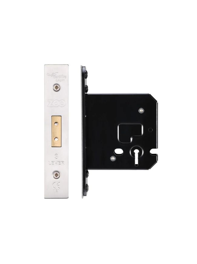 Zoo Hardware 3 Lever Dead Lock - 76mm C/W PVD Forend and Strike - Satin Stainless