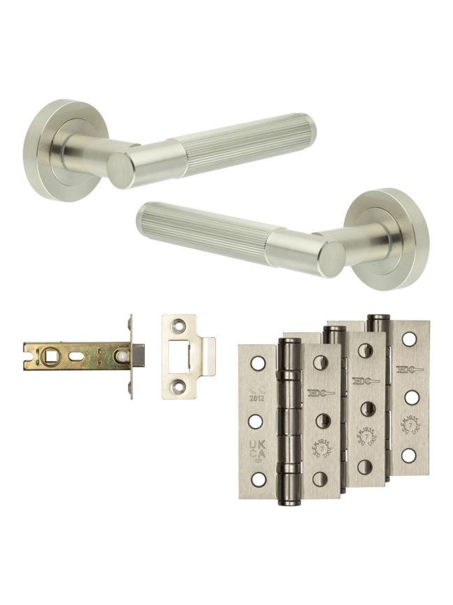 Complete Venice Door Handle Pack - Internal Doors - Satin Nickel - 76mm / 3-inch Hinges - JE-F3B-SN