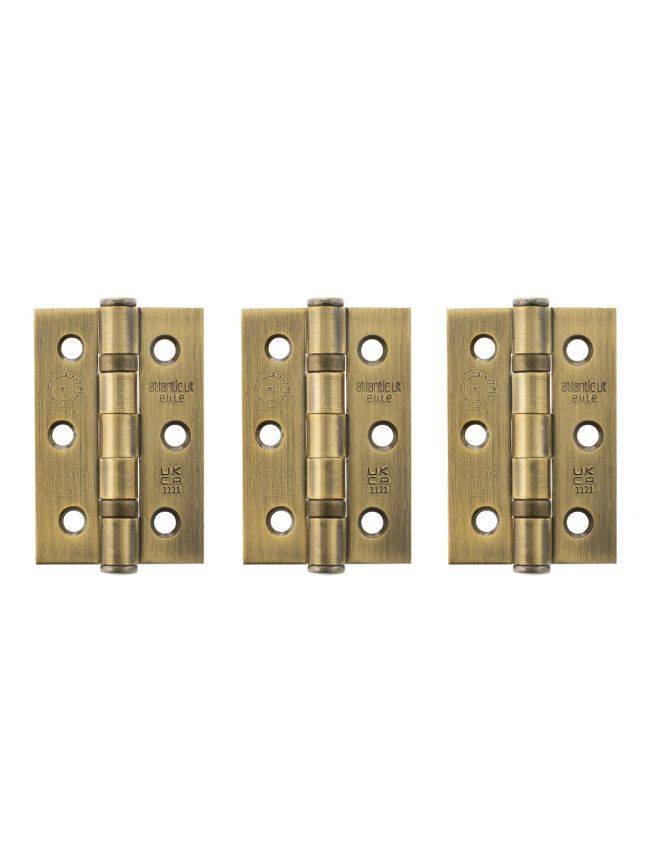 Atlantic CE Fire Rated Grade 7 Ball Bearing Hinges 3" x 2" x 2mm set of 3 - Matt Antique Brass