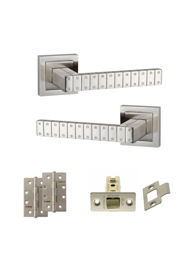 Senza Pari Bianca Door Handle Pack (Latch Set - 3" CE Latch, 4" Slim Knuckle Hinges x2) - Satin Nickel