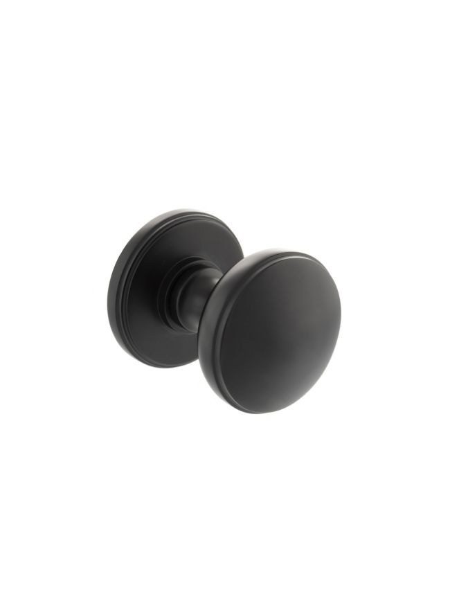 Millhouse Brass Edison Solid Brass Domed Mortice Knob on Concealed Fix Rose - Matt Black