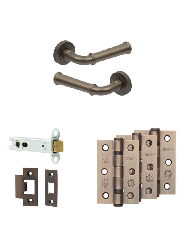 Complete Classic Door Handle Pack - Heavy Duty Latch - Dark Bronze - 102mm / 3-inch Hinges - JE-A22B-DB