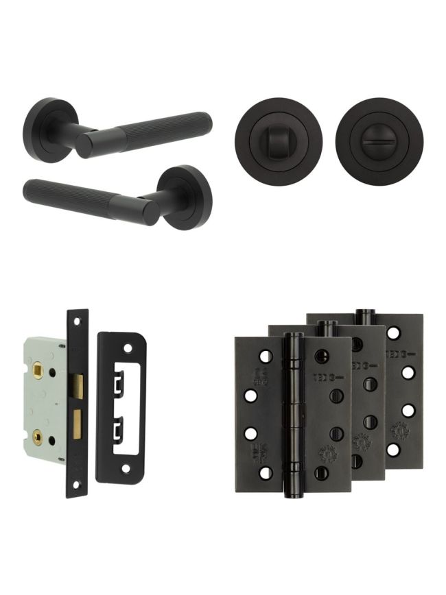 Complete Venice Door Handle Pack - Bathroom - Black - By Frelan Hardware - JE-F5A3-MB