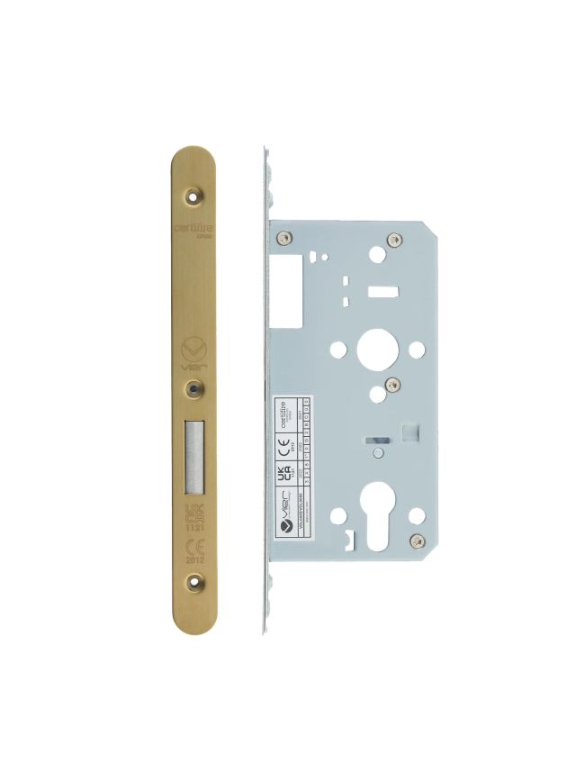 Zoo Hardware 2 Piece - DIN euro deadlock - backset 55mm - radius - Brass