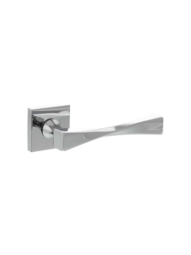 Senza Pari Guido Lever Door Handle on Flush Square Rose - Polished Chrome (Pair)