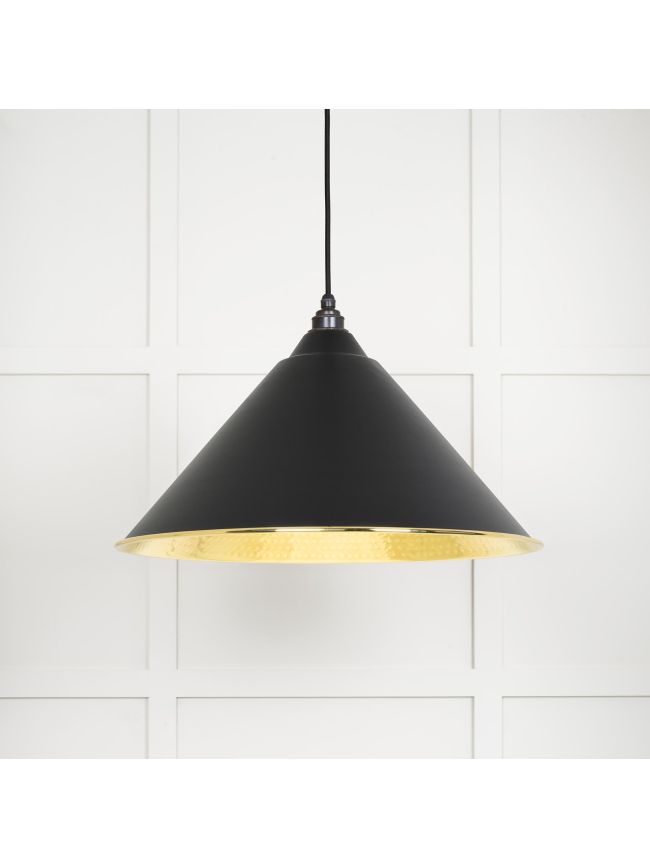 Hammered Brass Hockley Pendant in Elan Black