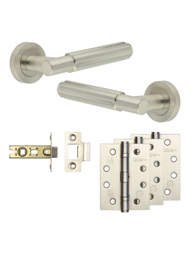Complete Bloom Door Handle Pack - Internal Doors - Satin Nickel - 64mm / 4-inch Hinges - JE-B1A-SN
