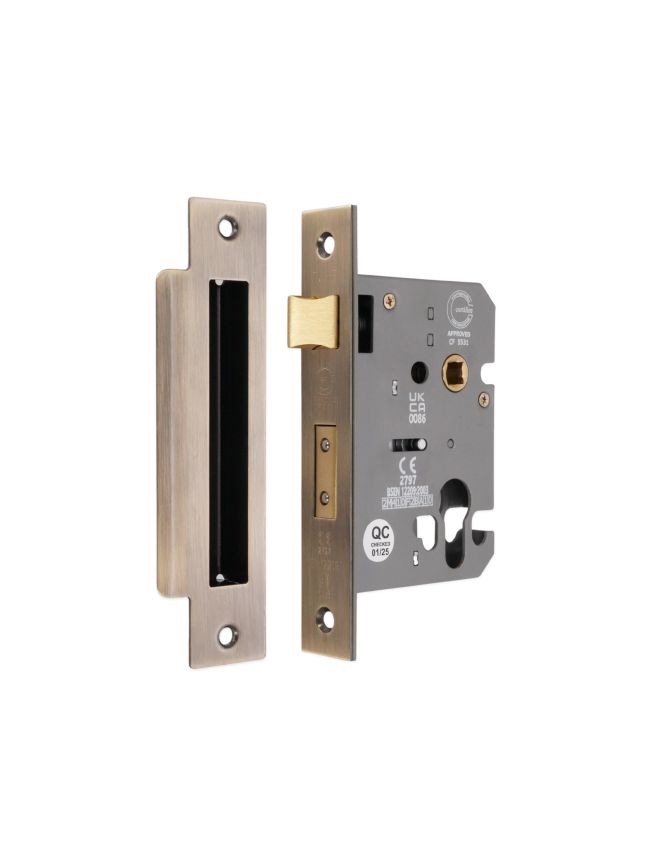 3" CE Euro Profile Mortice Sash Lock - Aged Brass