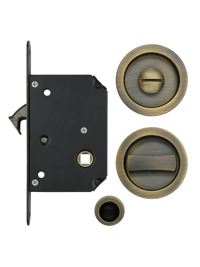 Zoo Hardware Sliding Door Lock Set - Suitable for 35-45mm Thick Doors - Antique Brass