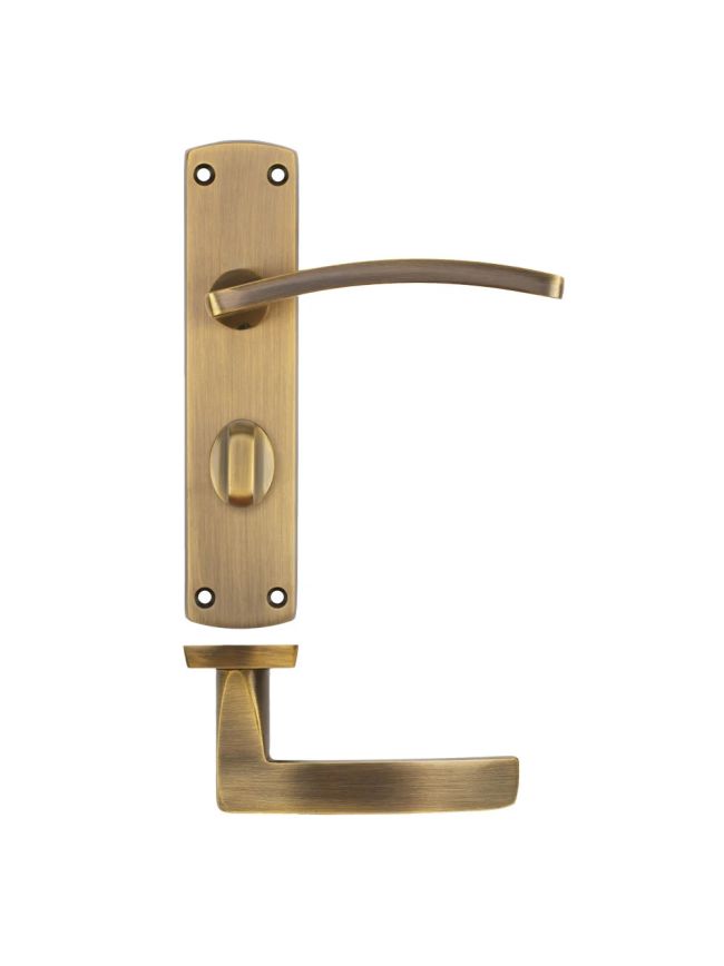 Zoo Hardware Toledo lever on bathroom backplate - Antique Brass