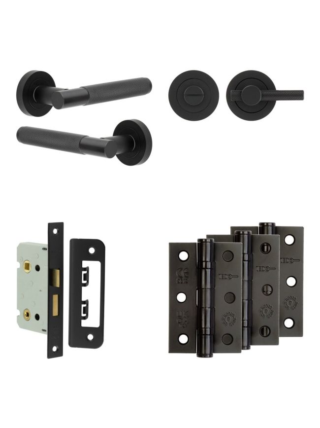 Complete Bari Door Handle Pack - Bathroom - Black - By Frelan Hardware - JE-D5B1-MB
